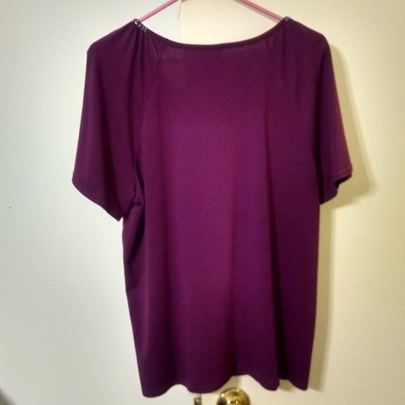 Covington Plum Colored Short Sleeve Top with an Embellished Neckline (Size XLP) - Picture 2 of 3